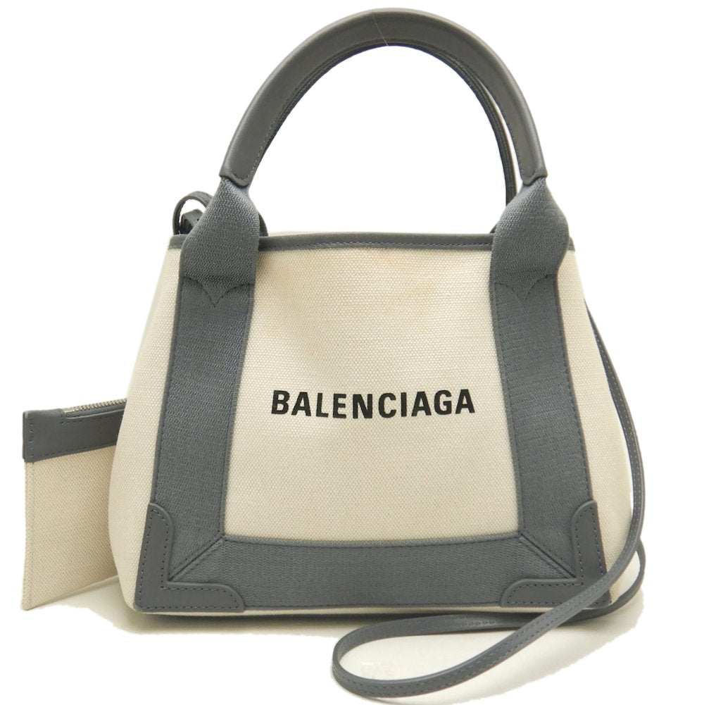 BALENCIAGA バレンシアガ カバスXS 390346 ハンドバッグ キャンバスxカーフ アイボリー グレー/252935【中古】