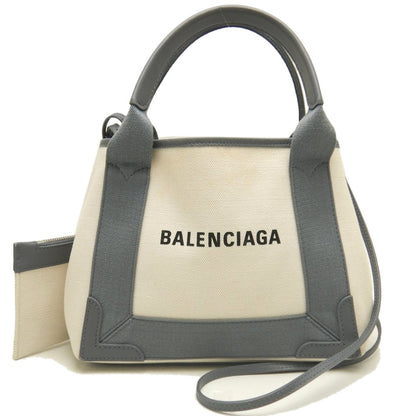 BALENCIAGA バレンシアガ カバスXS 390346 ハンドバッグ キャンバスxカーフ アイボリー グレー/252935【中古】