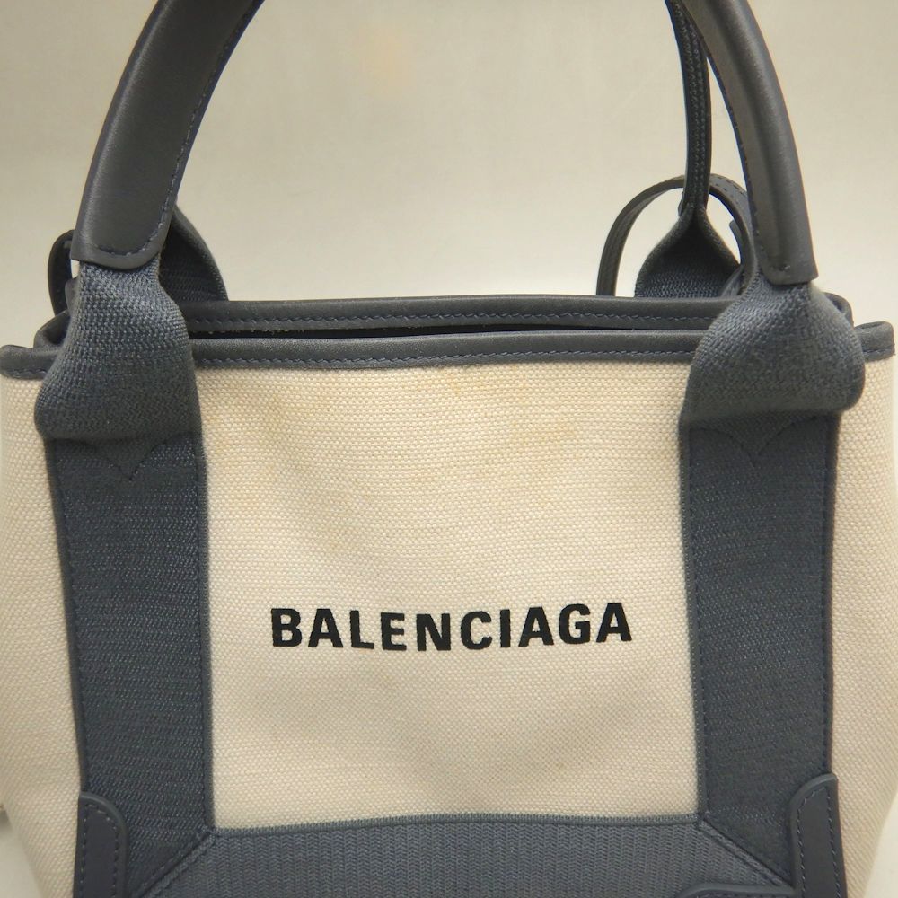 BALENCIAGA バレンシアガ カバスXS 390346 ハンドバッグ キャンバスxカーフ アイボリー グレー/252935【中古】