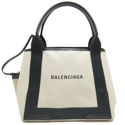 BALENCIAGA バレンシアガ ネイビ－カバスS 339933 トートバッグ キャンバスxレザー アイボリー ブラック/253003【中古】