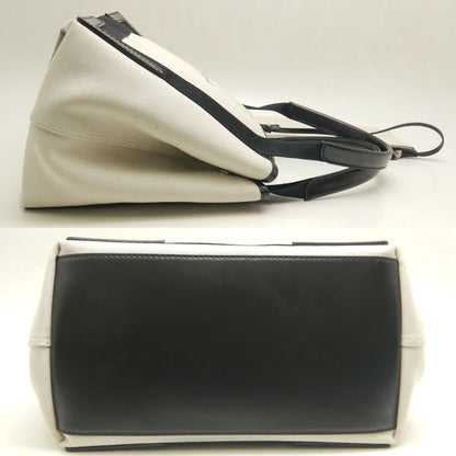 BALENCIAGA バレンシアガ ネイビ－カバスS 339933 トートバッグ キャンバスxレザー アイボリー ブラック/253003【中古】