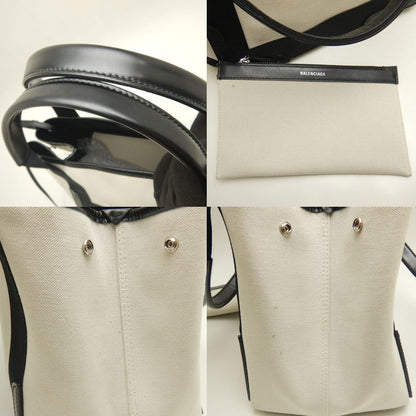 BALENCIAGA バレンシアガ ネイビ－カバスS 339933 トートバッグ キャンバスxレザー アイボリー ブラック/253003【中古】