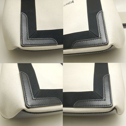 BALENCIAGA バレンシアガ ネイビ－カバスS 339933 トートバッグ キャンバスxレザー アイボリー ブラック/253003【中古】