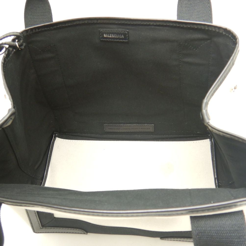 BALENCIAGA バレンシアガ ネイビ－カバスS 339933 トートバッグ キャンバスxレザー アイボリー ブラック/253003【中古】