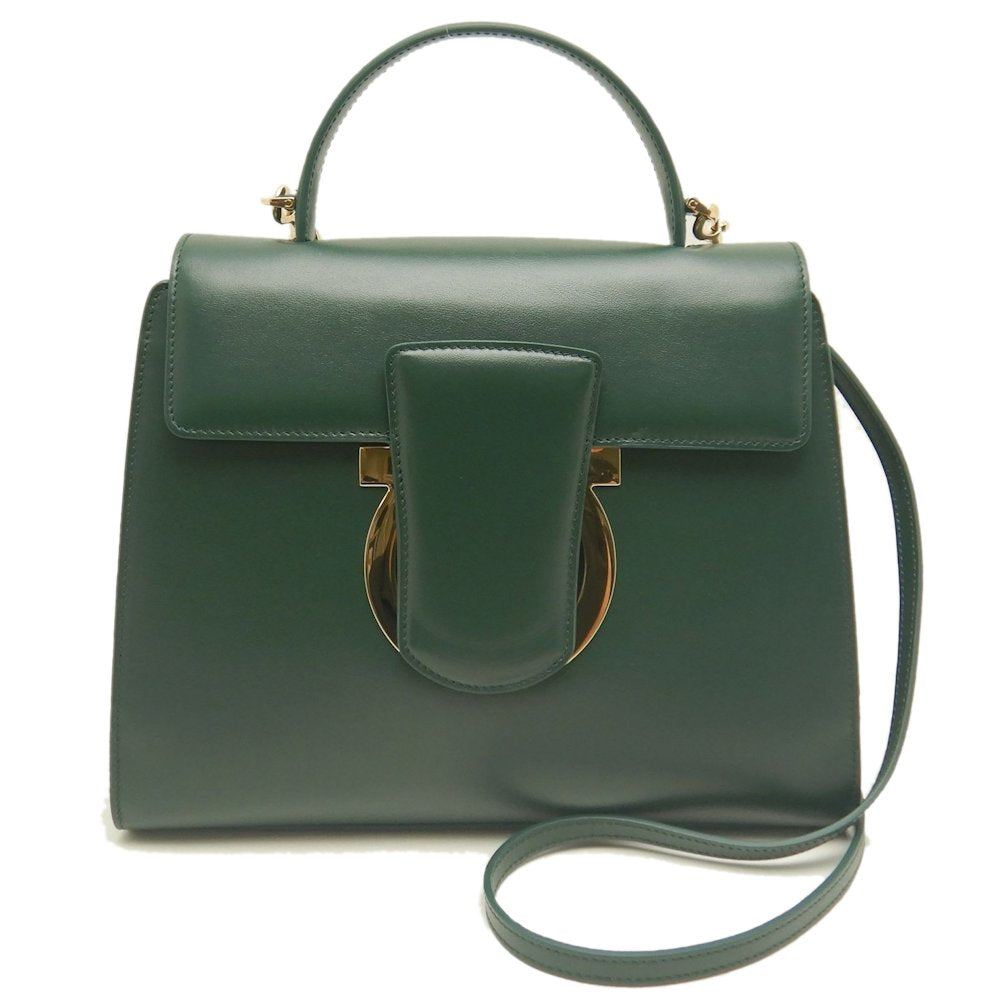 Salvatore Ferragamo サルヴァトーレフェラガモ ガンチーニ 2WAY 21 H720 ハンドバッグ カーフ グリーン レディース /253194【中古】