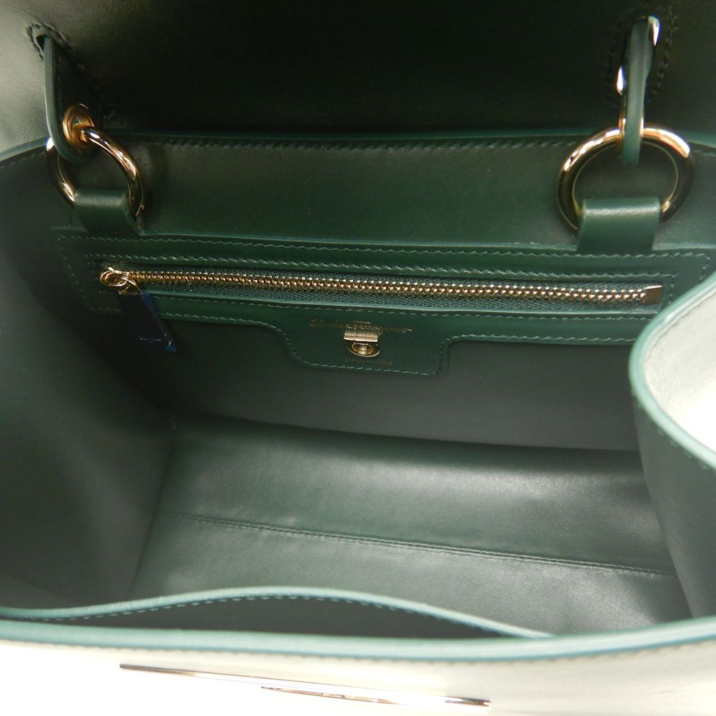Salvatore Ferragamo サルヴァトーレフェラガモ ガンチーニ 2WAY 21 H720 ハンドバッグ カーフ グリーン レディース /253194【中古】