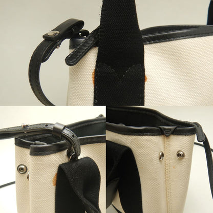 BALENCIAGA バレンシアガ ネイビーカバスXS 2WAY 390346 トートバッグ キャンバスxレザー アイボリー ブラック レディース /253199【中古】