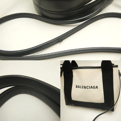 BALENCIAGA バレンシアガ ネイビーカバスXS 2WAY 390346 トートバッグ キャンバスxレザー アイボリー ブラック レディース /253199【中古】