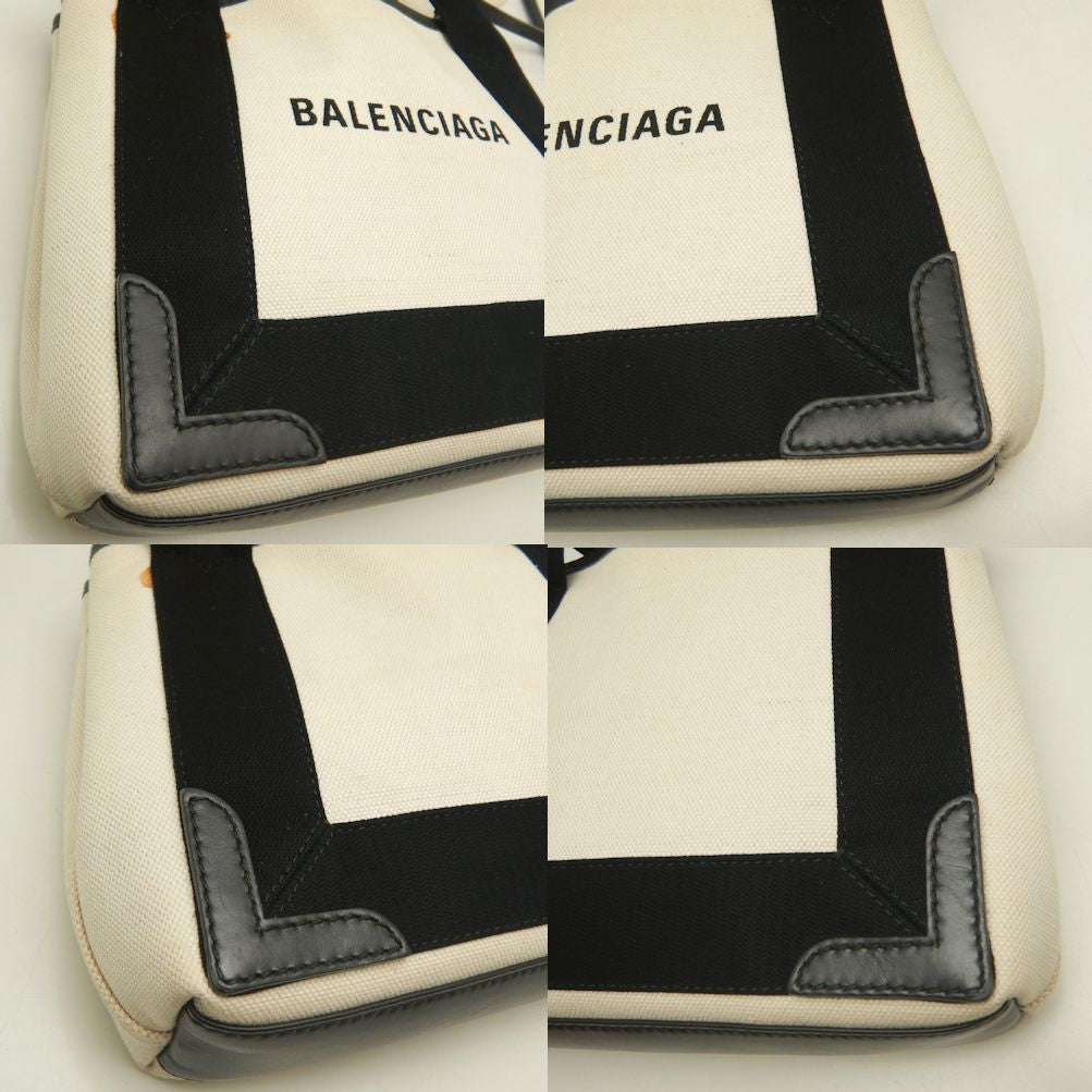 BALENCIAGA バレンシアガ ネイビーカバスXS 2WAY 390346 トートバッグ キャンバスxレザー アイボリー ブラック レディース /253199【中古】