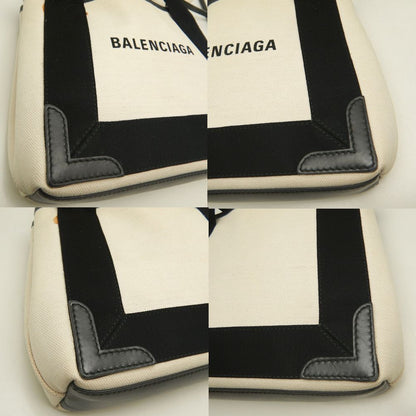 BALENCIAGA バレンシアガ ネイビーカバスXS 2WAY 390346 トートバッグ キャンバスxレザー アイボリー ブラック レディース /253199【中古】