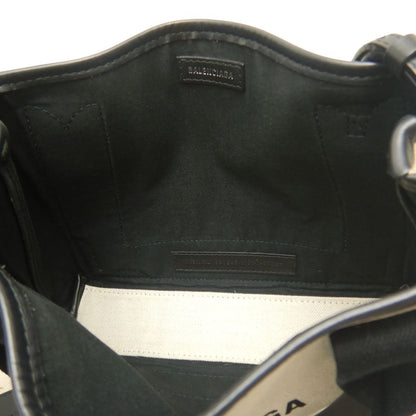 BALENCIAGA バレンシアガ ネイビーカバスXS 2WAY 390346 トートバッグ キャンバスxレザー アイボリー ブラック レディース /253199【中古】