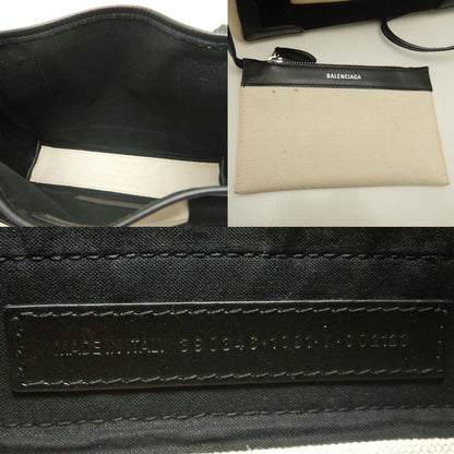 BALENCIAGA バレンシアガ ネイビーカバスXS 2WAY 390346 トートバッグ キャンバスxレザー アイボリー ブラック レディース /253199【中古】