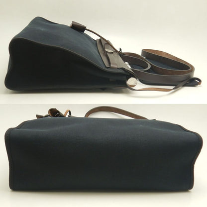 HERMES エルメス エールバッグジップPM ハンドバッグ トワルミリタリー ヴァッシュハンター コットンキャンバスxレザー ブラック ブラウン レディース /253246【中古】