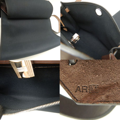 HERMES エルメス エールバッグジップPM ハンドバッグ トワルミリタリー ヴァッシュハンター コットンキャンバスxレザー ブラック ブラウン レディース /253246【中古】