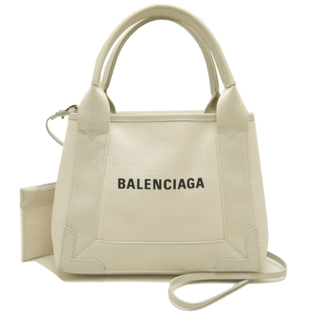 BALENCIAGA バレンシアガ ネイビーカバスXS 390346 ハンドバッグ キャンバスxカーフ アイボリー レディース /253268【中古】