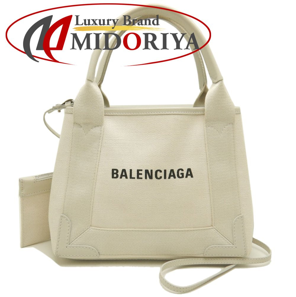 BALENCIAGA バレンシアガ ネイビーカバスXS 390346 ハンドバッグ キャンバスxカーフ アイボリー レディース /253268【中古】