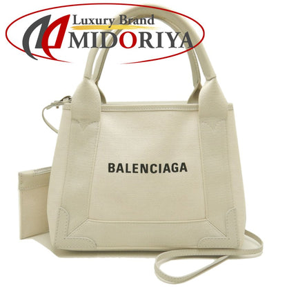 BALENCIAGA バレンシアガ ネイビーカバスXS 390346 ハンドバッグ キャンバスxカーフ アイボリー レディース /253268【中古】
