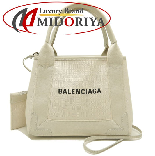 BALENCIAGA バレンシアガ ネイビーカバスXS 390346 ハンドバッグ キャンバスxカーフ アイボリー レディース /253268【中古】