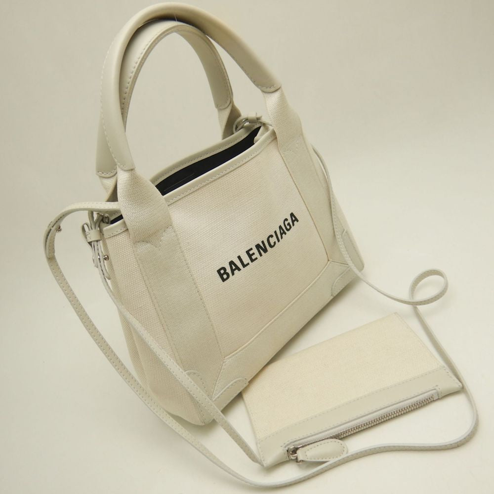 BALENCIAGA バレンシアガ ネイビーカバスXS 390346 ハンドバッグ キャンバスxカーフ アイボリー レディース /253268【中古】