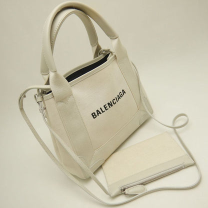 BALENCIAGA バレンシアガ ネイビーカバスXS 390346 ハンドバッグ キャンバスxカーフ アイボリー レディース /253268【中古】