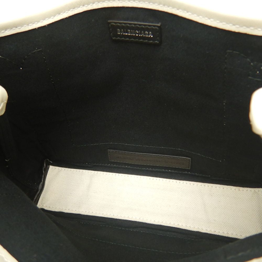 BALENCIAGA バレンシアガ ネイビーカバスXS 390346 ハンドバッグ キャンバスxカーフ アイボリー レディース /253268【中古】
