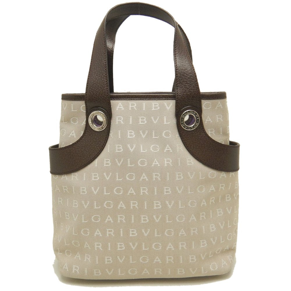 BVLGARI ブルガリ ロゴマニア ハンドバッグ キャンバスxレザー ベージュ ブラウン レディース /253299【中古】