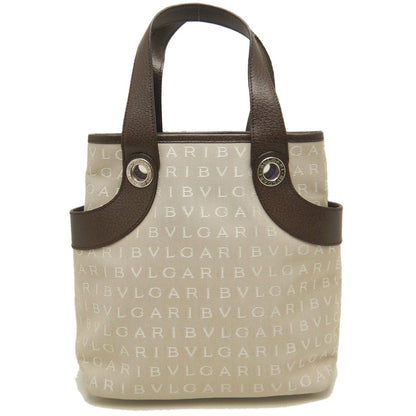 BVLGARI ブルガリ ロゴマニア ハンドバッグ キャンバスxレザー ベージュ ブラウン レディース /253299【中古】