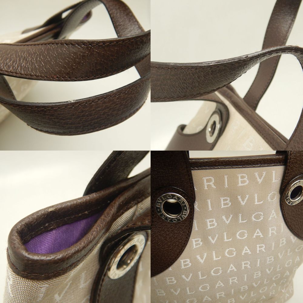 BVLGARI ブルガリ ロゴマニア ハンドバッグ キャンバスxレザー ベージュ ブラウン レディース /253299【中古】