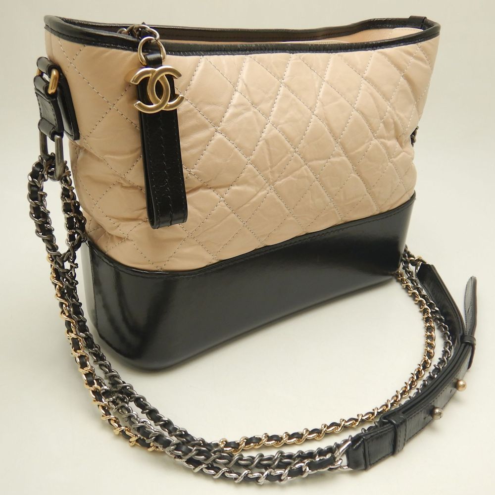 CHANEL シャネル ガブリエル ドゥ A93824 ショルダーバッグ カーフ ベージュ ブラック レディース /253428【中古】