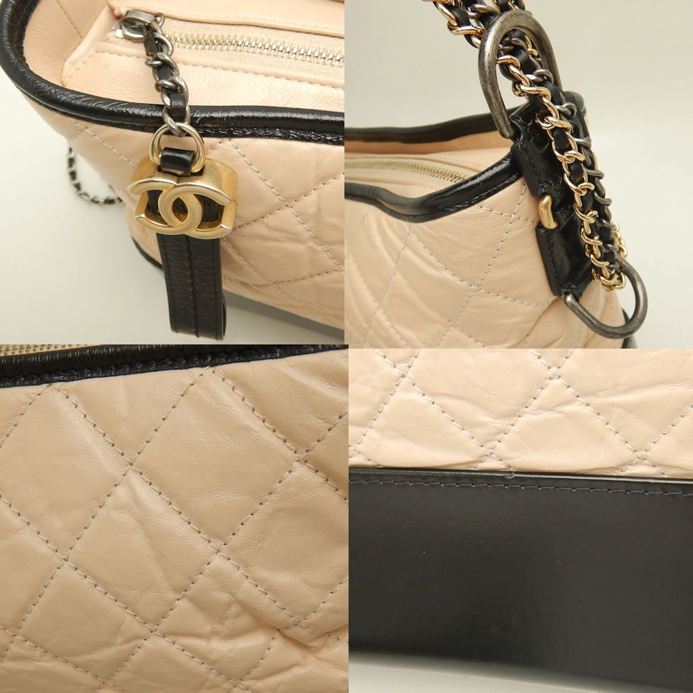 CHANEL シャネル ガブリエル ドゥ A93824 ショルダーバッグ カーフ ベージュ ブラック レディース /253428【中古】