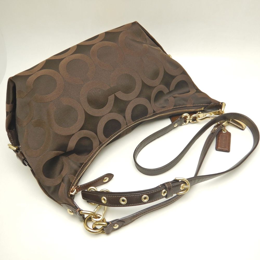 COACH コーチ マディソンオプアート 2WAY 14337 ショルダーバッグ キャンバスxレザー ダークブラウン レディース /253481【中古】