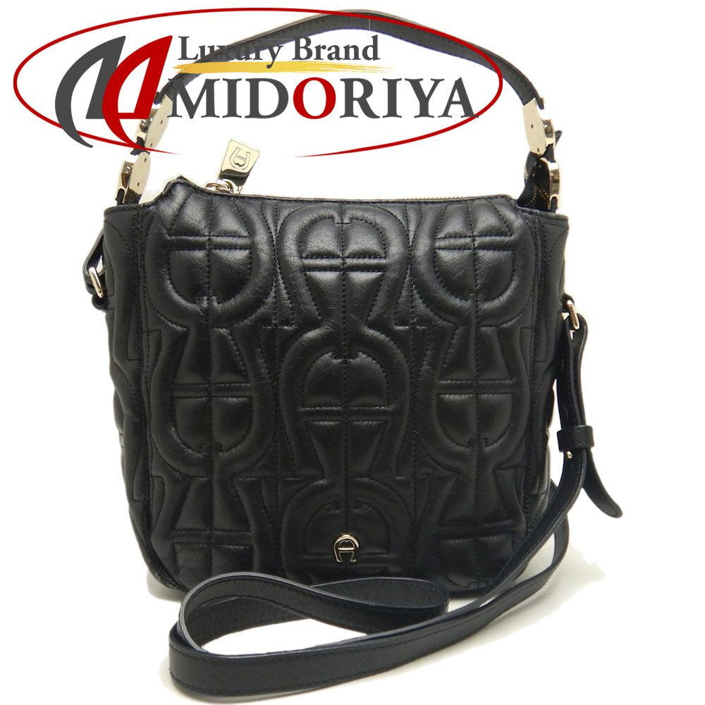 AIGNER アイグナー 2WAY ショルダーバッグ レザー ブラック レディース /253541【中古】