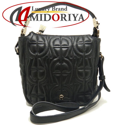 AIGNER アイグナー 2WAY ショルダーバッグ レザー ブラック レディース /253541【中古】