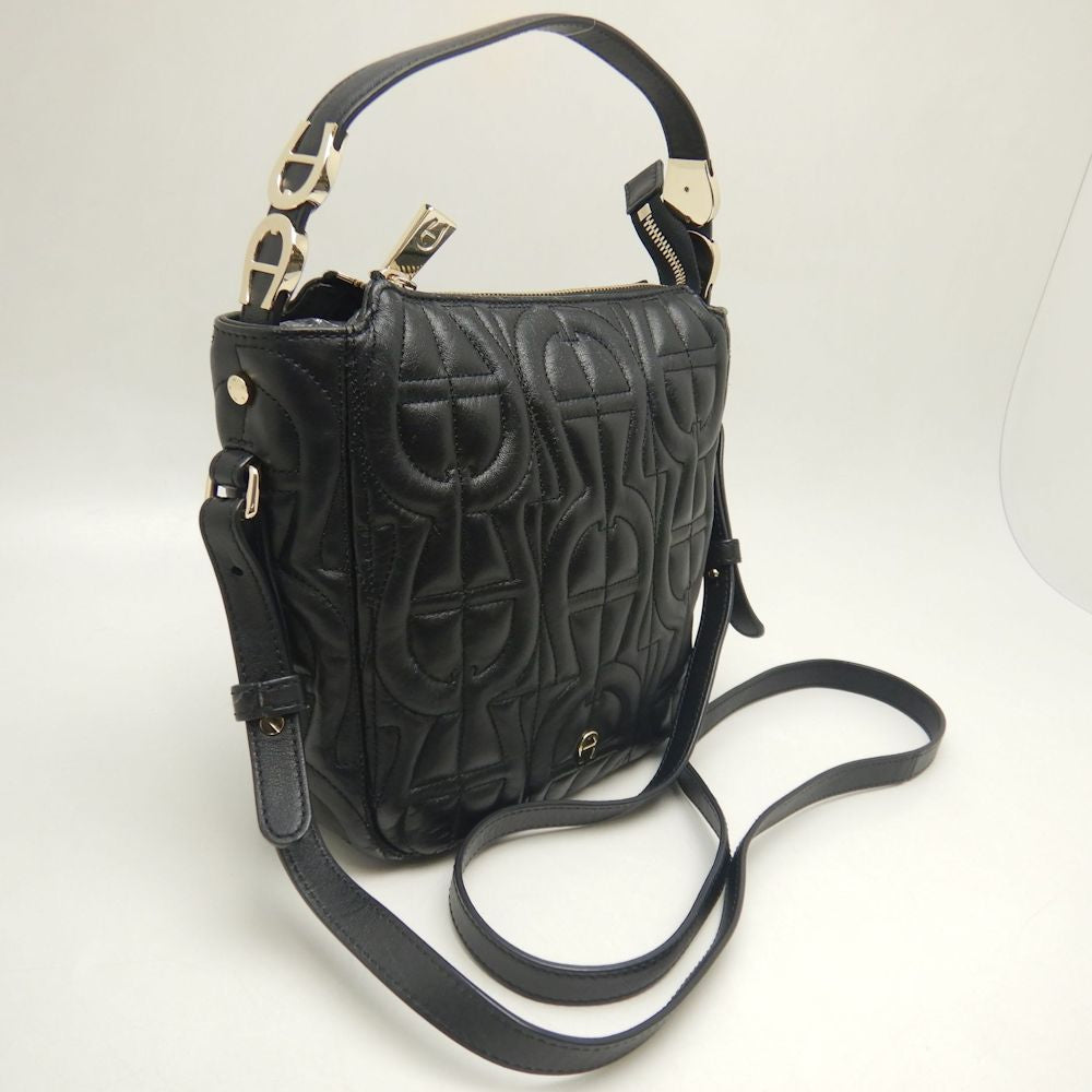 AIGNER アイグナー 2WAY ショルダーバッグ レザー ブラック レディース /253541【中古】