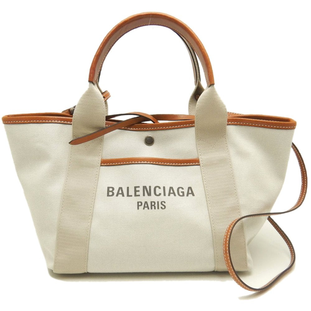 BALENCIAGA バレンシアガ ビアリッツトートバッグスモール 834501 トートバッグ キャンバスxレザー アイボリー ブラウン レディース /253545【中古】