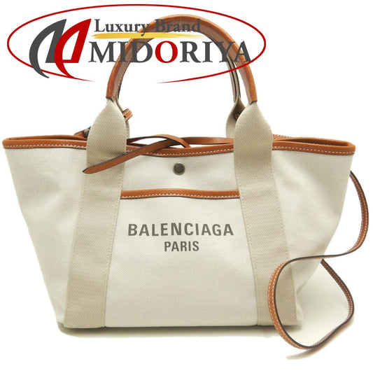 BALENCIAGA バレンシアガ ビアリッツトートバッグスモール 834501 トートバッグ キャンバスxレザー アイボリー ブラウン レディース /253545【中古】