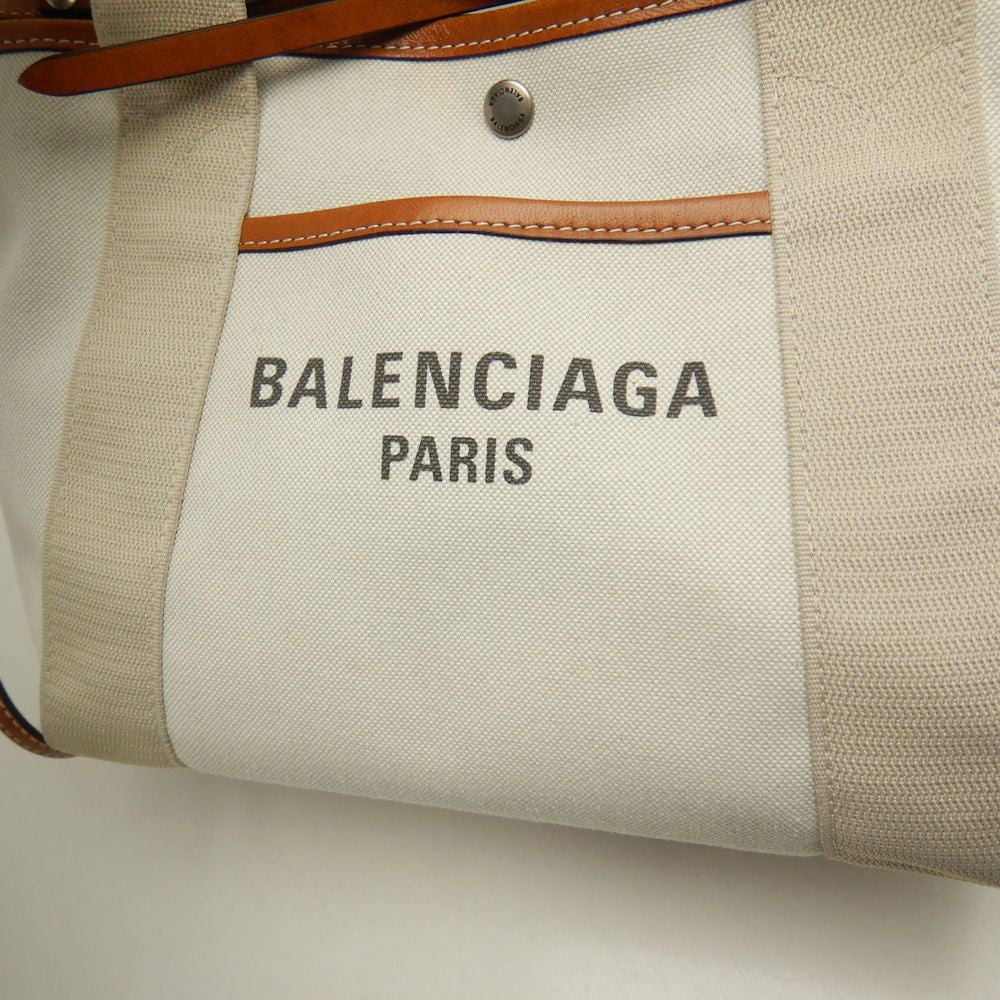 BALENCIAGA バレンシアガ ビアリッツトートバッグスモール 834501 トートバッグ キャンバスxレザー アイボリー ブラウン レディース /253545【中古】