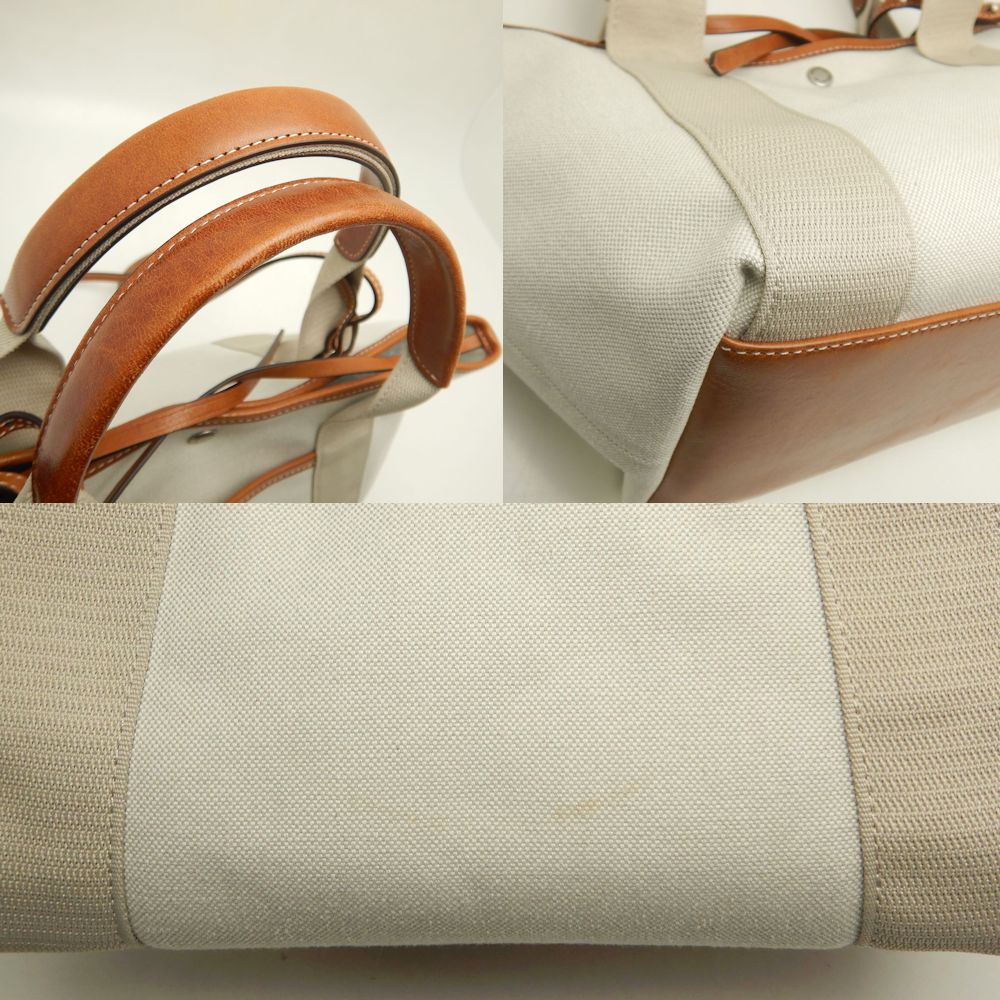 BALENCIAGA バレンシアガ ビアリッツトートバッグスモール 834501 トートバッグ キャンバスxレザー アイボリー ブラウン レディース /253545【中古】