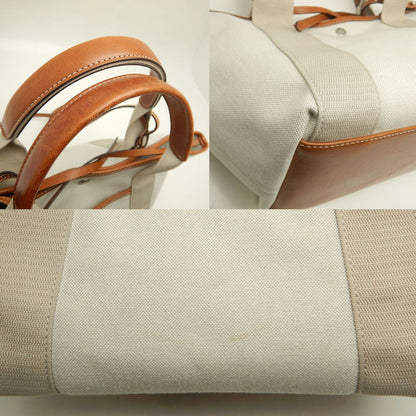 BALENCIAGA バレンシアガ ビアリッツトートバッグスモール 834501 トートバッグ キャンバスxレザー アイボリー ブラウン レディース /253545【中古】
