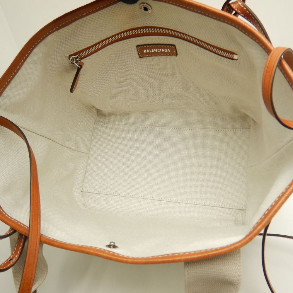 BALENCIAGA バレンシアガ ビアリッツトートバッグスモール 834501 トートバッグ キャンバスxレザー アイボリー ブラウン レディース /253545【中古】