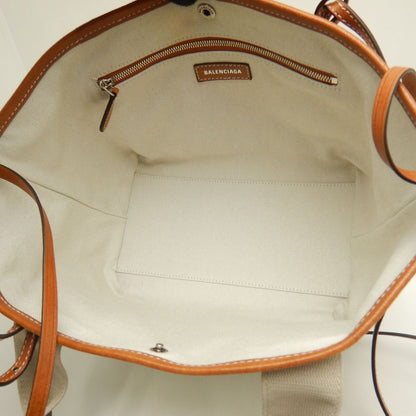 BALENCIAGA バレンシアガ ビアリッツトートバッグスモール 834501 トートバッグ キャンバスxレザー アイボリー ブラウン レディース /253545【中古】