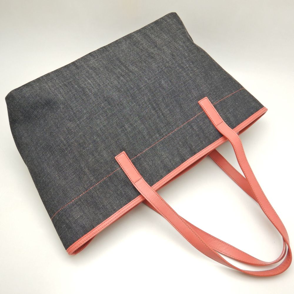 BURBERRY BLUE LABEL バーバリー ブルーレーベル トートバッグ デニムxレザー インディゴ コーラルピンク レディース /253551【中古】
