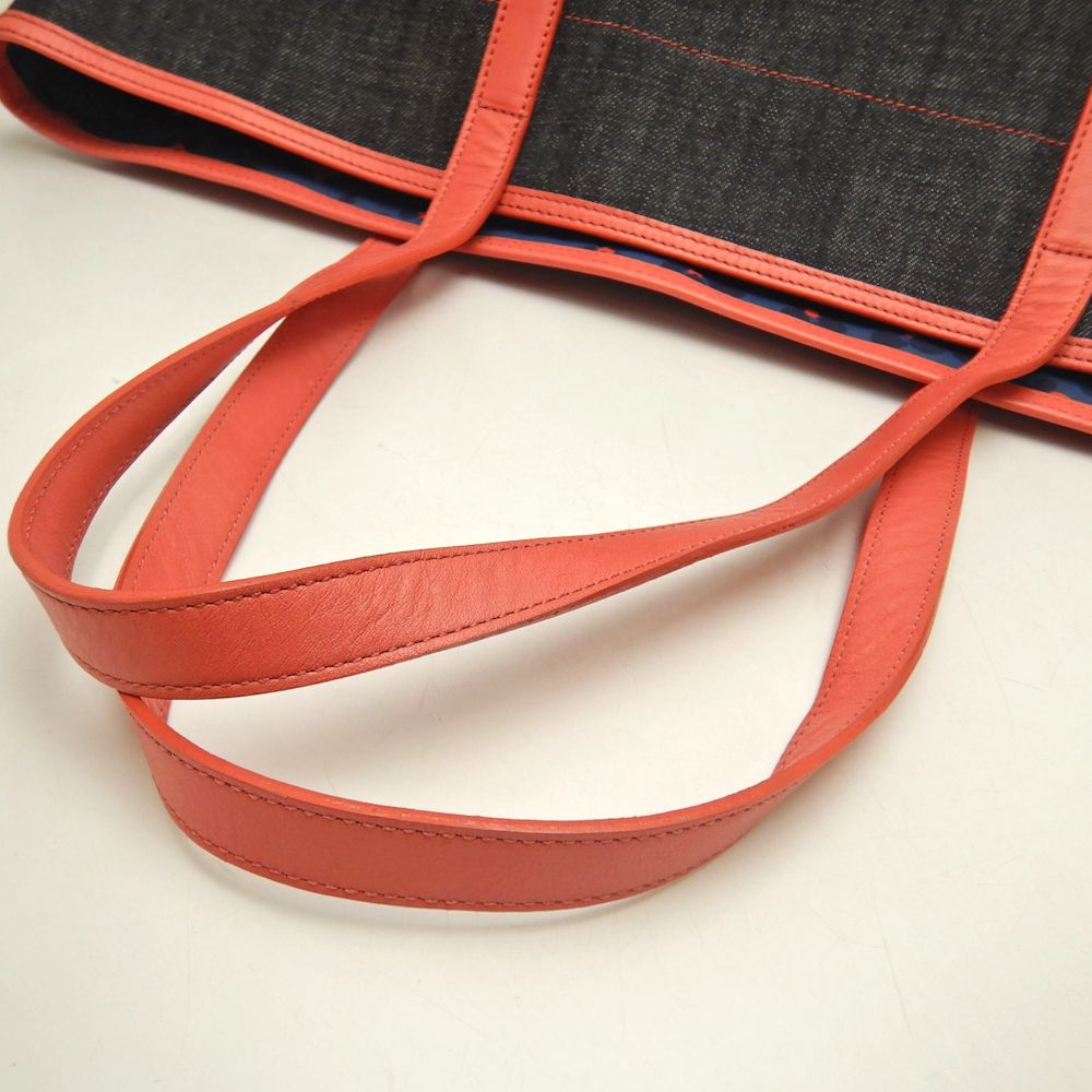 BURBERRY BLUE LABEL バーバリー ブルーレーベル トートバッグ デニムxレザー インディゴ コーラルピンク レディース /253551【中古】