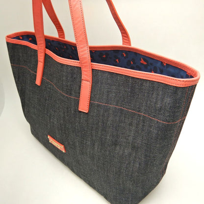 BURBERRY BLUE LABEL バーバリー ブルーレーベル トートバッグ デニムxレザー インディゴ コーラルピンク レディース /253551【中古】
