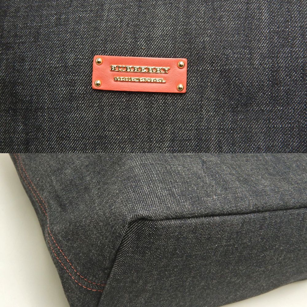 BURBERRY BLUE LABEL バーバリー ブルーレーベル トートバッグ デニムxレザー インディゴ コーラルピンク レディース /253551【中古】