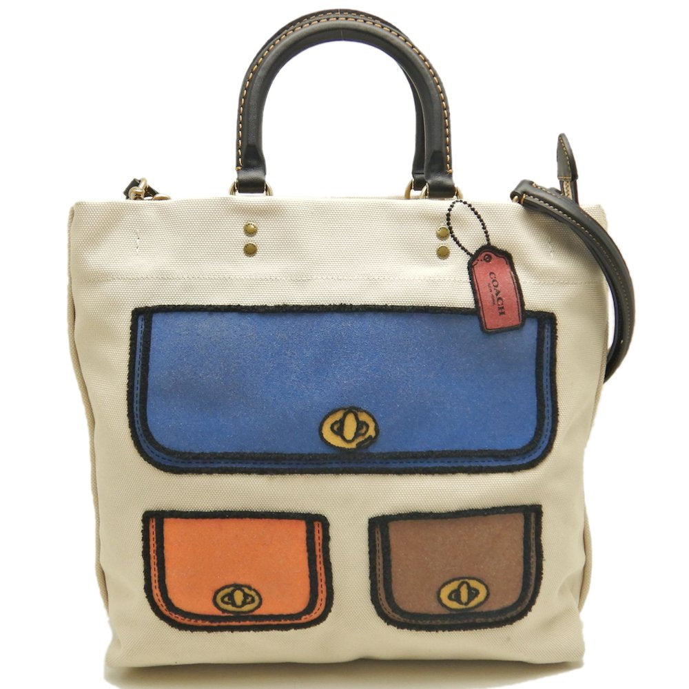 COACH コーチ トロンプルイユ プリント C6174 トートバッグ キャンバスxレザー アイボリー マルチ レディース /253585【中古】
