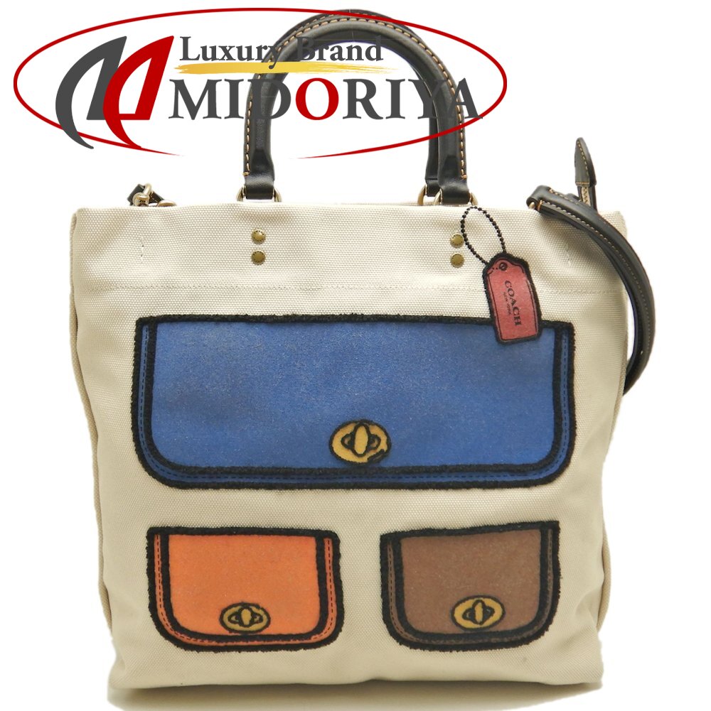 COACH コーチ トロンプルイユ プリント C6174 トートバッグ キャンバスxレザー アイボリー マルチ レディース /253585【中古】
