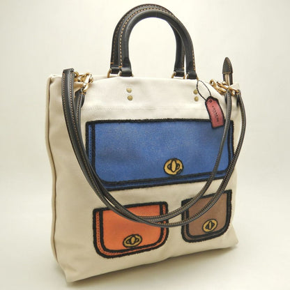 COACH コーチ トロンプルイユ プリント C6174 トートバッグ キャンバスxレザー アイボリー マルチ レディース /253585【中古】