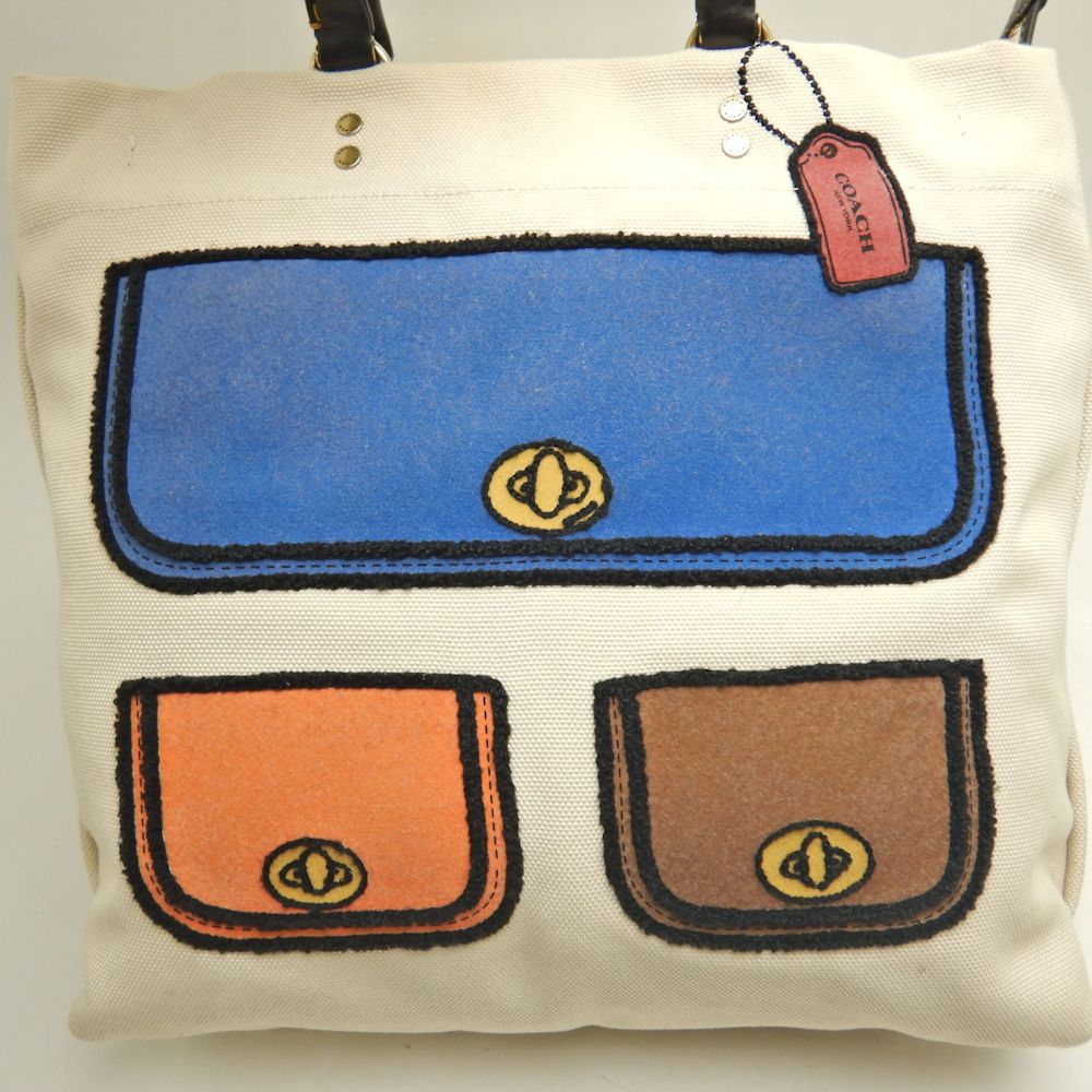 COACH コーチ トロンプルイユ プリント C6174 トートバッグ キャンバスxレザー アイボリー マルチ レディース /253585【中古】