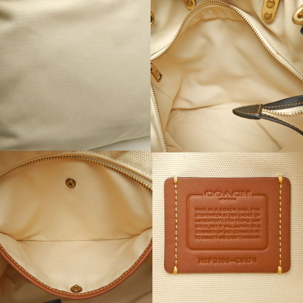 COACH コーチ トロンプルイユ プリント C6174 トートバッグ キャンバスxレザー アイボリー マルチ レディース /253585【中古】